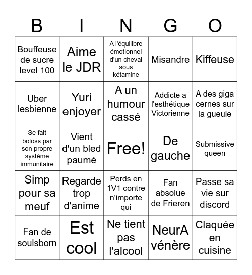 Nonor Bingo Card