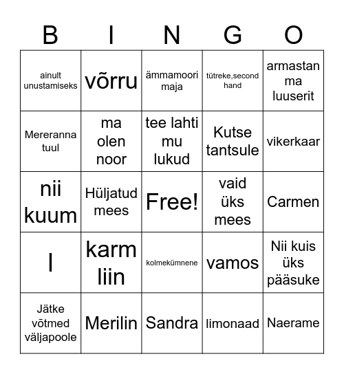 Muusika bingo Card