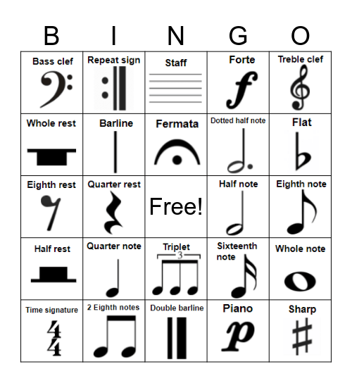 CCA MUSIC SYMBOLS Bingo Card