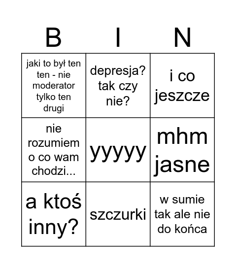 Bolek srolek jazda Bingo Card