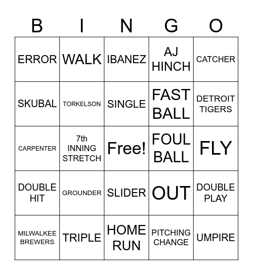 DETROIT TIGER BINGO Card