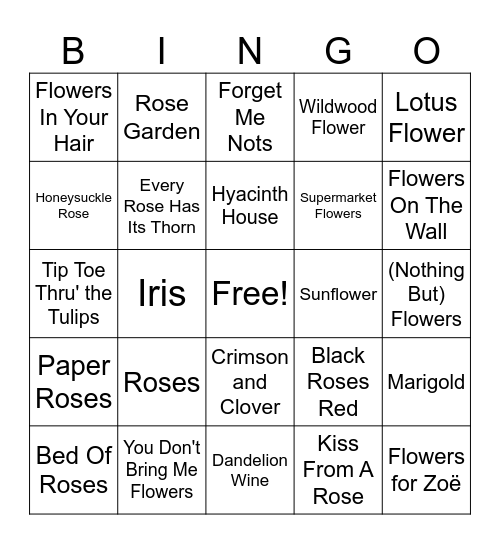In Bloom Bingo Card