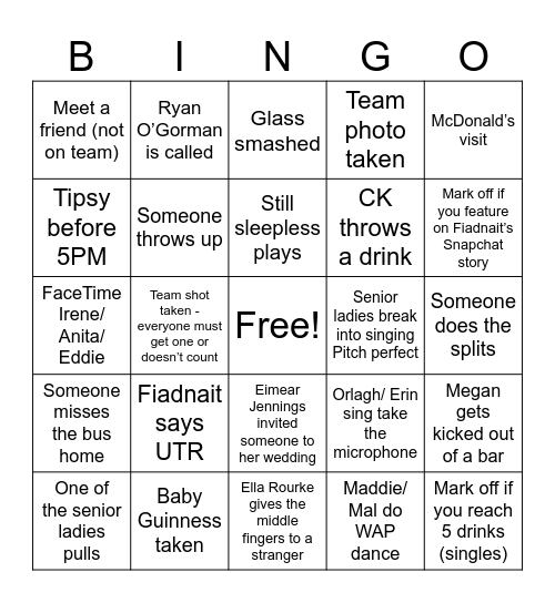 Saul Ladies Hen Bingo Card