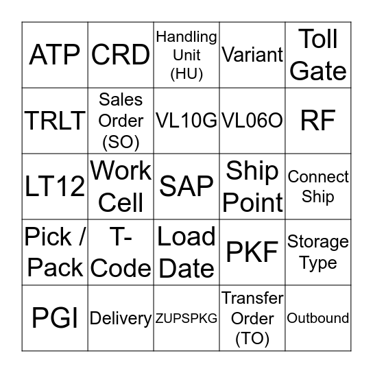 SAP Logistic's SMENGO Bingo Card