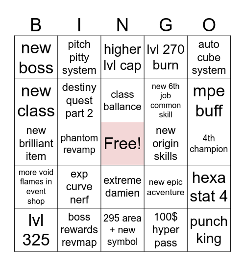 kms summer update Bingo Card