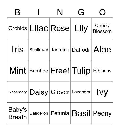 Plant Bingo Card