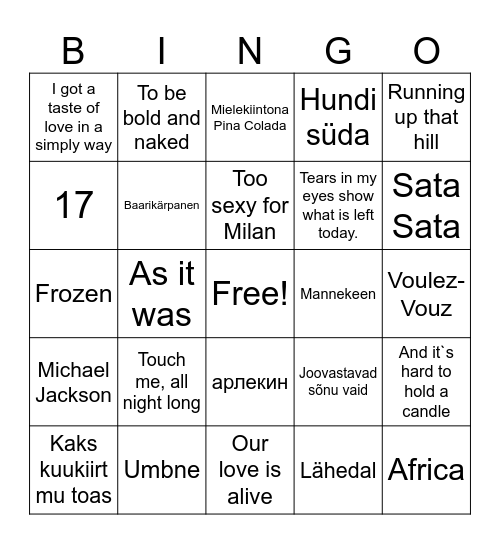 Untitled Bingo Card