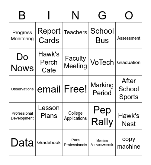 MTHS: Take Your Child to Work Day Bingo Card