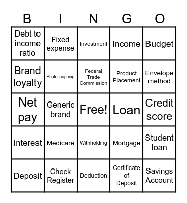 Financial Literacy Bingo Card