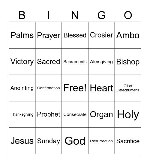Chrism Mass Bingo Card