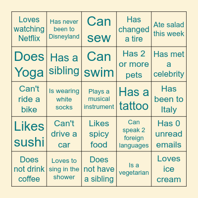 Find someone who... Bingo Card