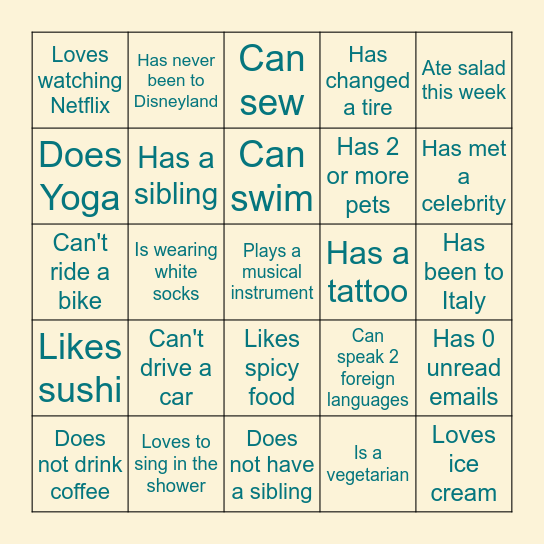 Find someone who... Bingo Card