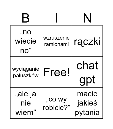 jary Bingo Card