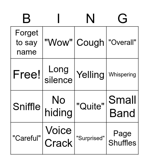Large Group Bingo Card