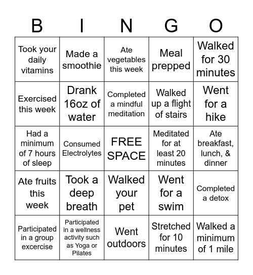 Wellness Bingo Card
