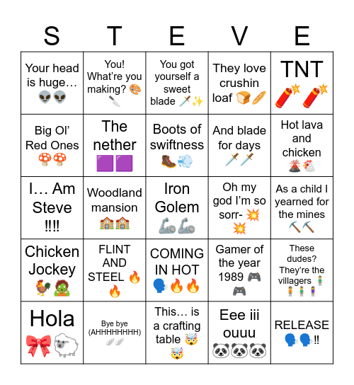 MINECRAFT MOVIE 🔥🔥🔥🔥🗣️🗣️🗣️ Bingo Card