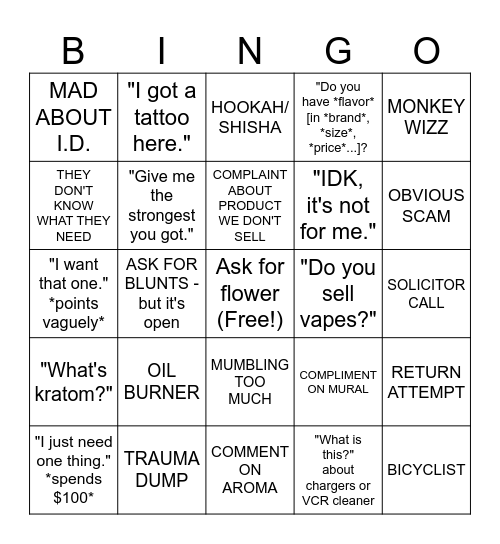Smoke City Bingo Card