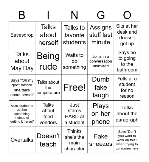 Miss Babb Bingo Card