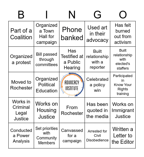 Advocacy Institute Bingo Card