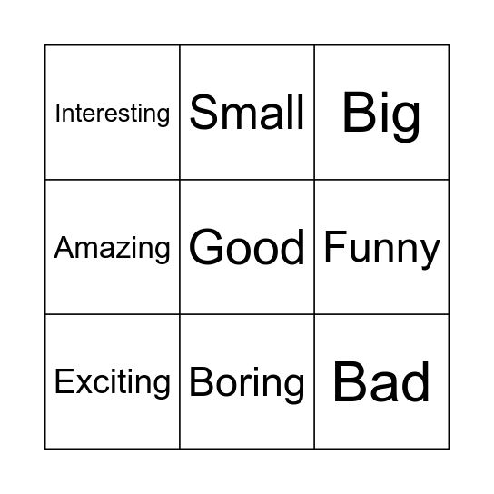 Adjectives Bingo Card