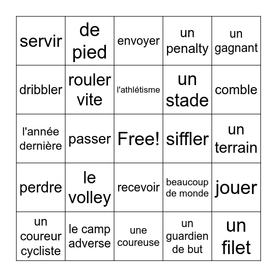 Chapitre 10 Les sports Bingo Card
