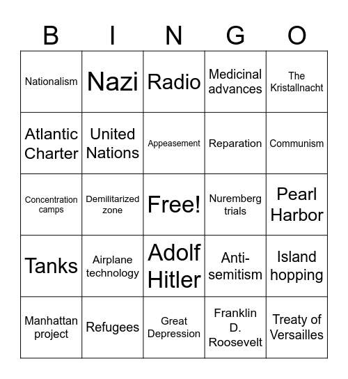 WWII Bingo Card