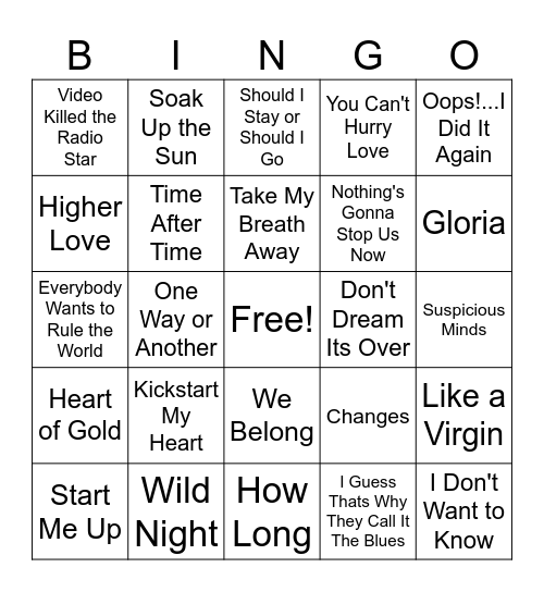 Music Singo #1 Bingo Card