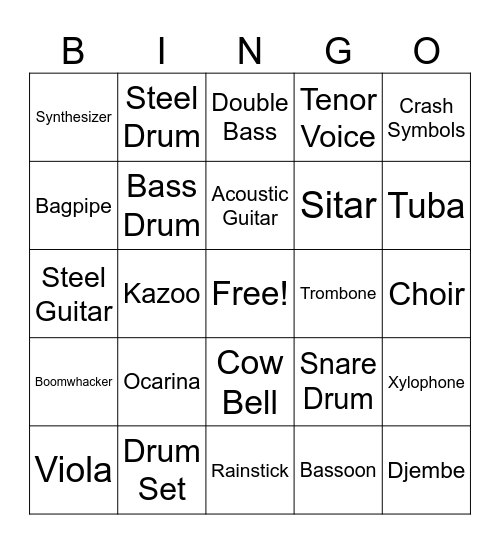 Instrument Bingo Card