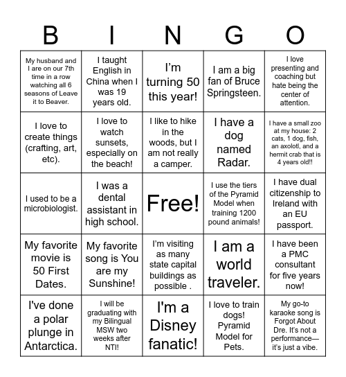 Fun Fact BINGO Card