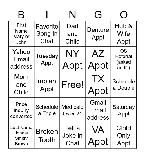 Untitled Bingo Card