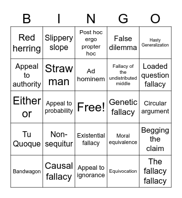 Logical Fallacies Bingo Card