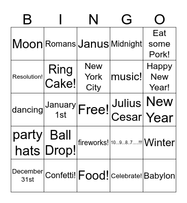 New Year's bingo! Bingo Card