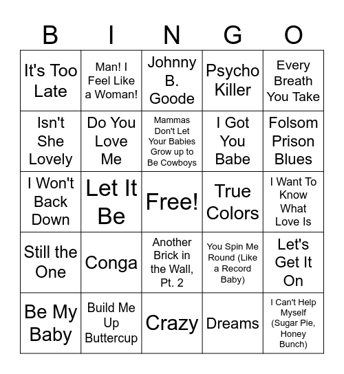 Music Singo #2 Bingo Card