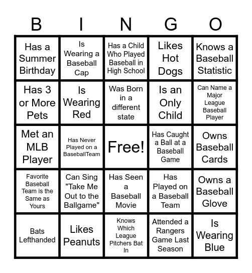 Parkland-TC Baseball Bingo Card