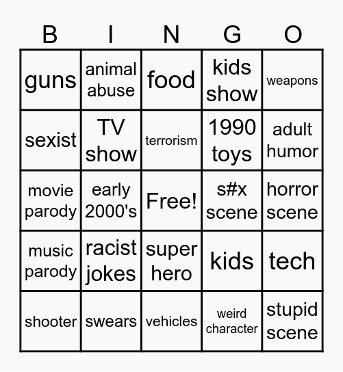 robot chicken Bingo Card