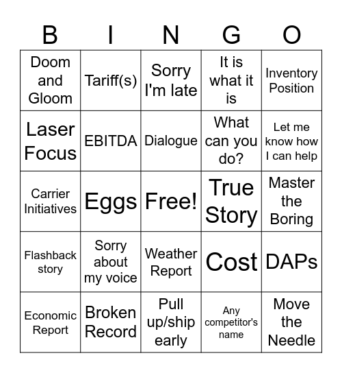 Weekly Meeting Bingo Card