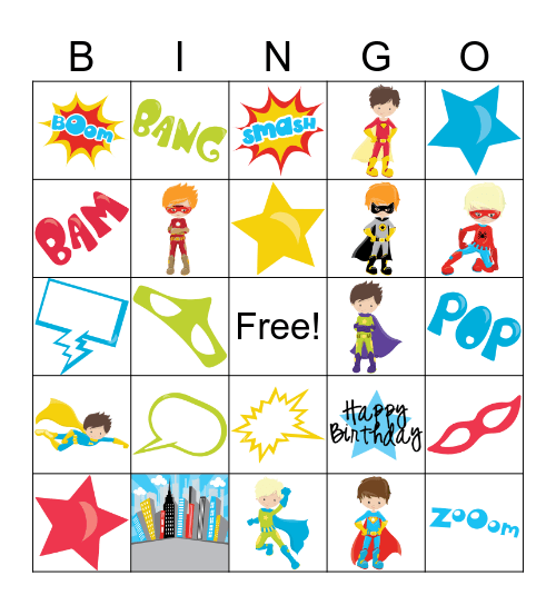 Superhero Bingo Card