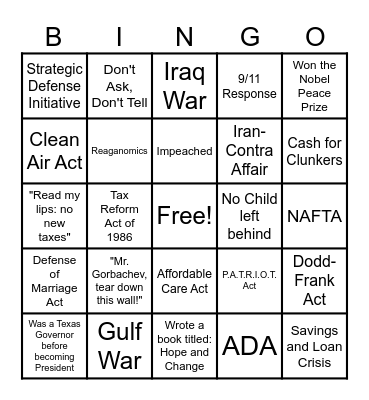 President BINGO! Bingo Card