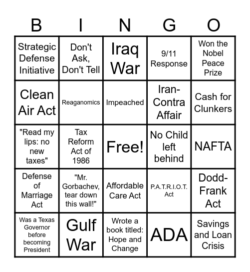 President BINGO! Bingo Card