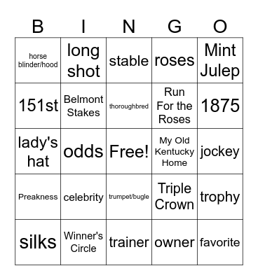 Kentucky Derby 2025 Bingo Card