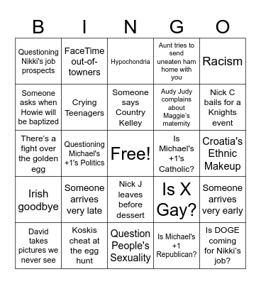 Jones Bingo Card