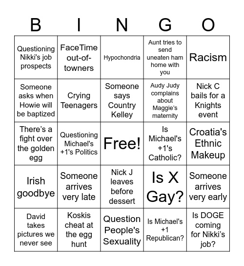 Jones Bingo Card