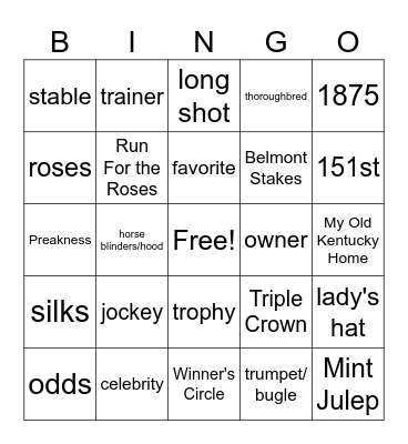 Kentucky Derby Bingo Card