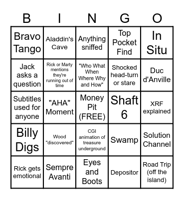 Curse of Oak Island Bingo Card