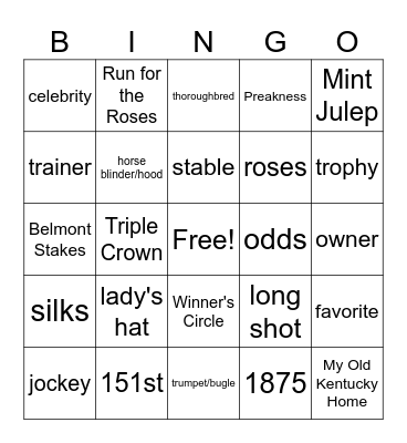 Kentucky Derby Bingo Card