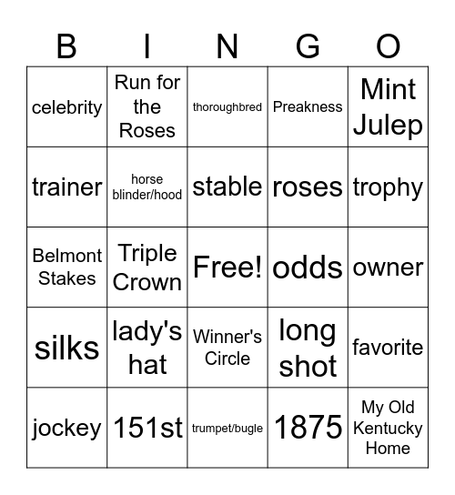 Kentucky Derby Bingo Card
