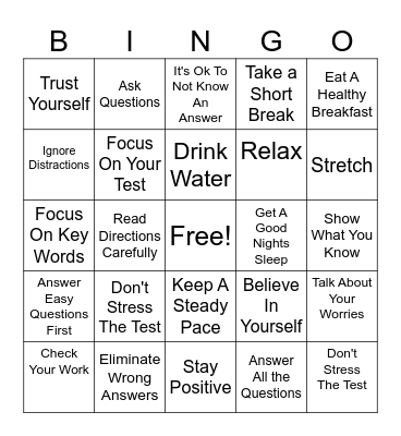 Test Taking Strategies Bingo Card