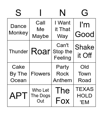 KIDZ BOP SINGO Bingo Card