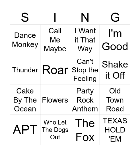 KIDZ BOP SINGO Bingo Card