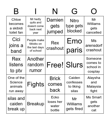 End of school bingo Card